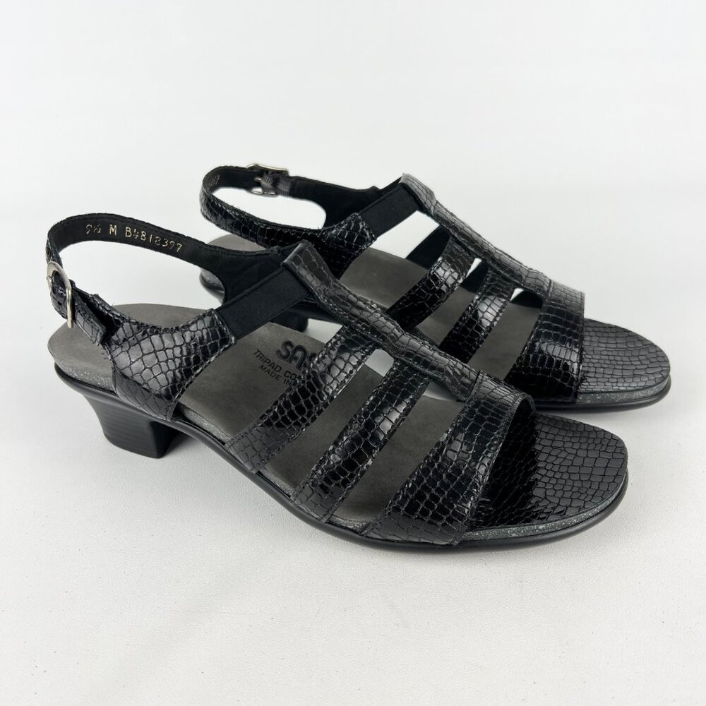 SAS Womens Allegro Strappy Heeled Sandal Black Croc Print Comfort size 9.5M